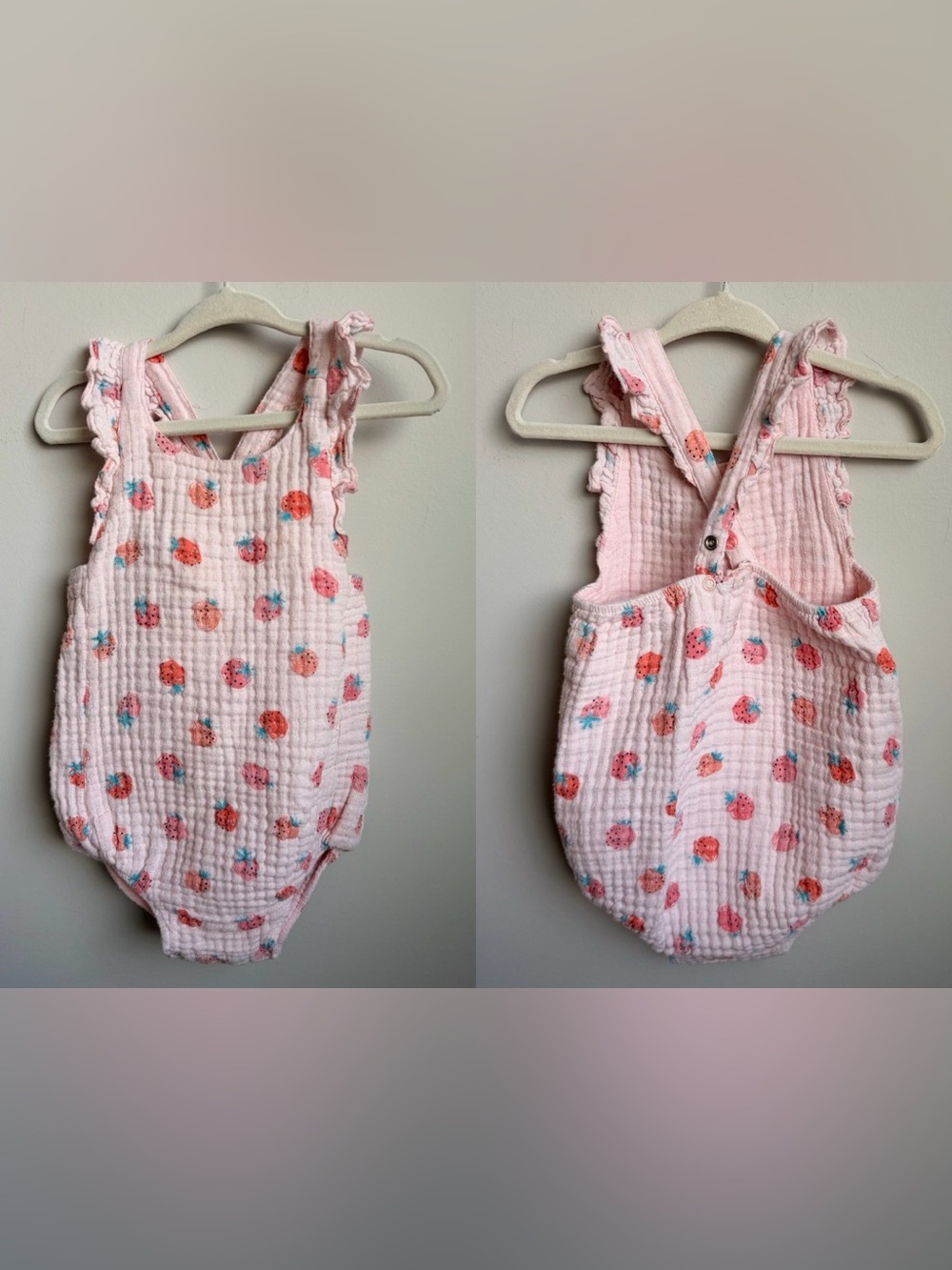 Angel Dear Pink Strawberry Muslin Baby Romper